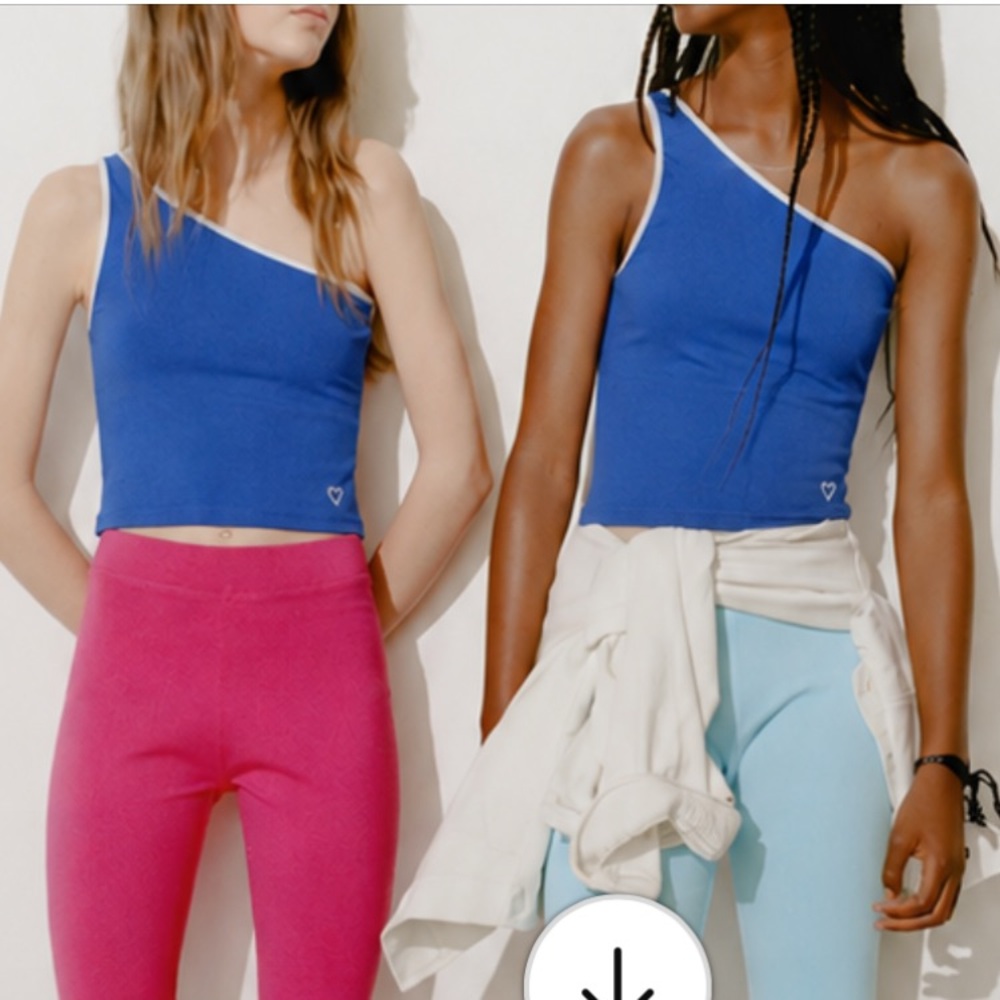 💿3 for 10 Zara Blue Contrast Trim Ribbed Asymmetrical Crop Tank